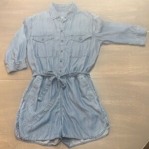GAP Blue Lightweight 3/4 Sleeve Romper with Button Front and Belted Waist Size S